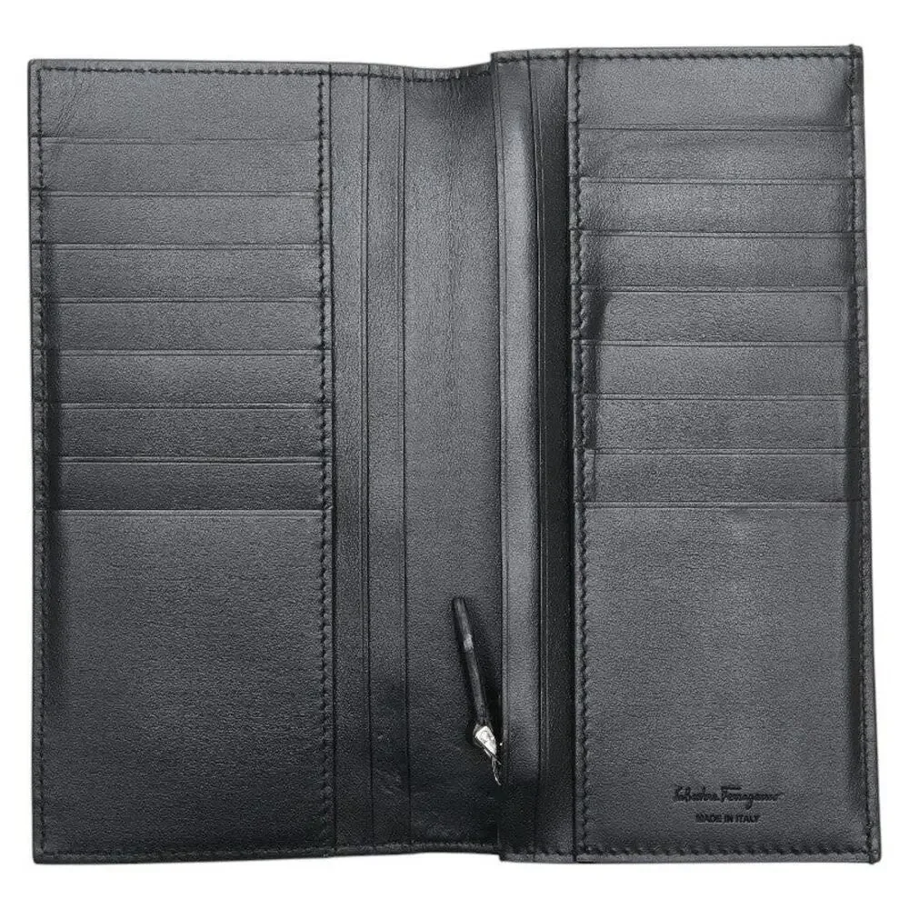 Salvatore Ferragamo Leather Double Gancini Long Wallet Black